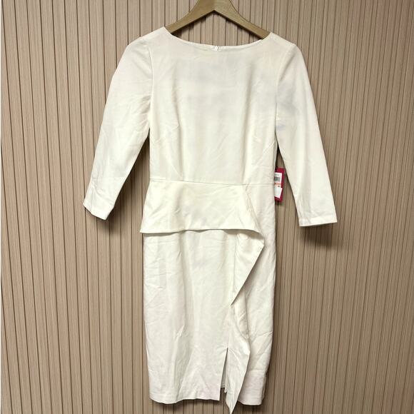Vince Camuto Angled Ruffle Sheath Dress In Ivory Size 2 VC9M9272 - Picture 2 of 9